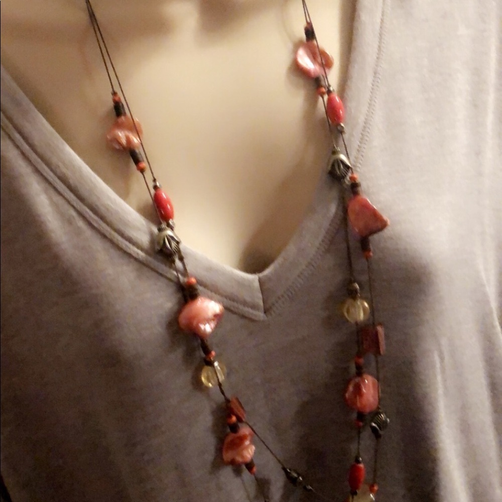 Vintage layering multi strand coral and brown
